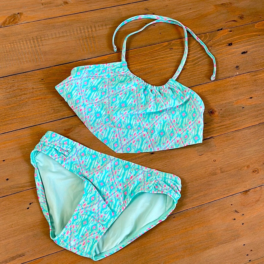 Bright pink and turquoise bikini